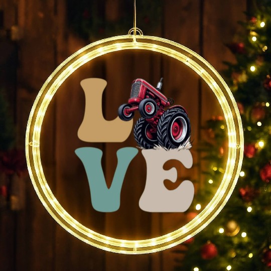 LOVE Tractor Pulling Tractor Driver Farmer Farming LED Christmas Window Lights