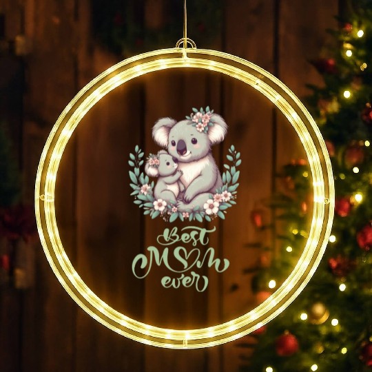 Best Mom Ever Koala Embrace Floral Wreath LED Christmas Window Lights