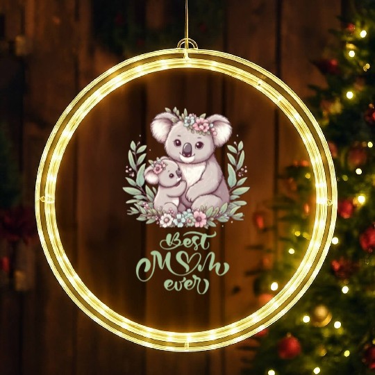 Best Mom Ever Koala Embrace Floral Wreath LED Christmas Window Lights