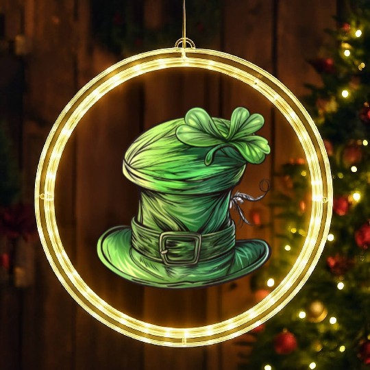 St Patrick Irish Green Hat LED Christmas Window Lights