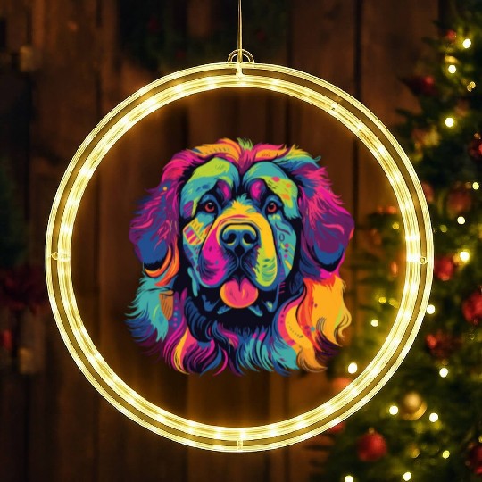Watercolor Colorful Tibetan Mastiff LED Christmas Window Lights