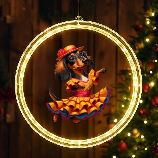 Dachshund dancing flamenco, animal dance LED Christmas Window Lights