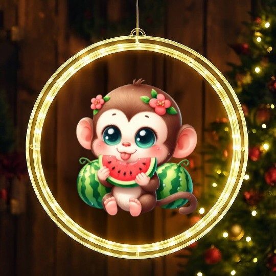 Monkey Eating Watermelon LED Christmas Window Lights
