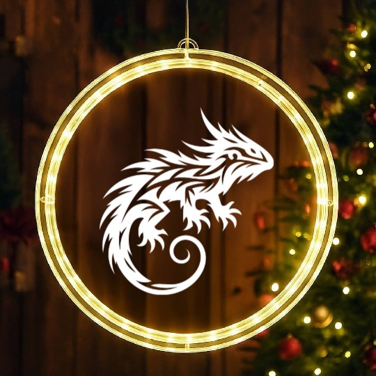 Shaggy Bearded Dragon Tribal Dragon Tattoo LED Christmas Window Lights