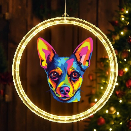 Watercolor Colorful American Toy Terrier LED Christmas Window Lights