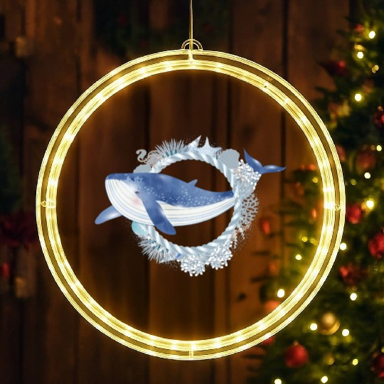 blue whale fish in coral reef in watercolor style LED Christmas Window Lights