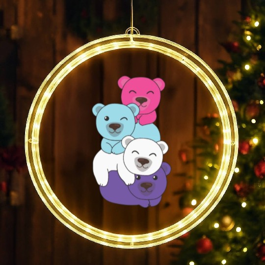 Multisexual Flag Pride Lgbtq Cute Bears Pile LED Christmas Window Lights