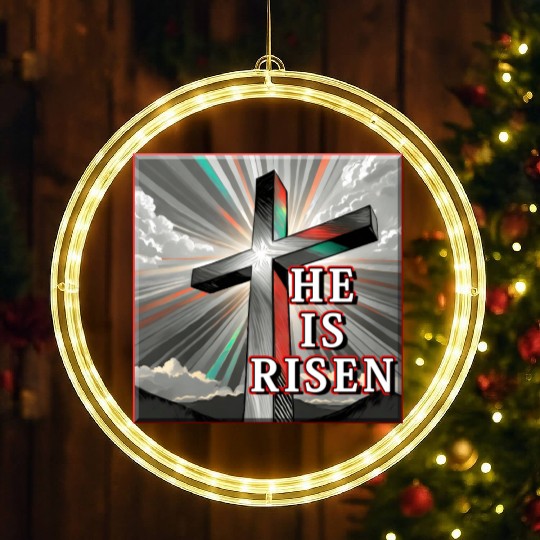 Cross, He is Risen - 2 LED Christmas Window Lights