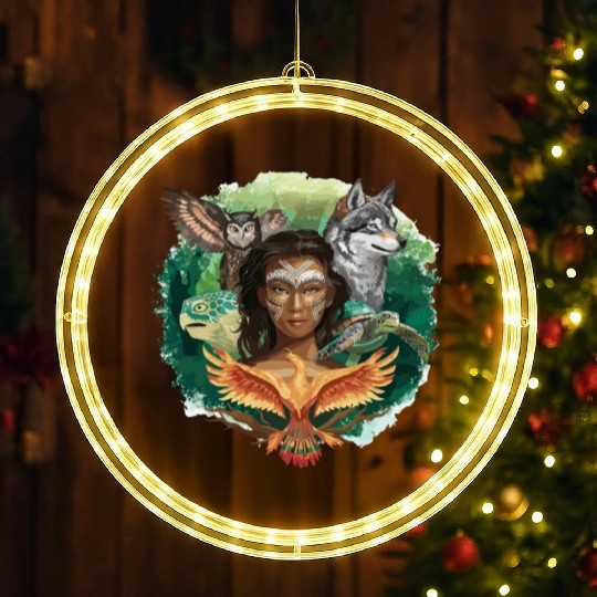 Wildlife Tribal Wolf Owl Turtle Woman for a LED Christmas Window Lights