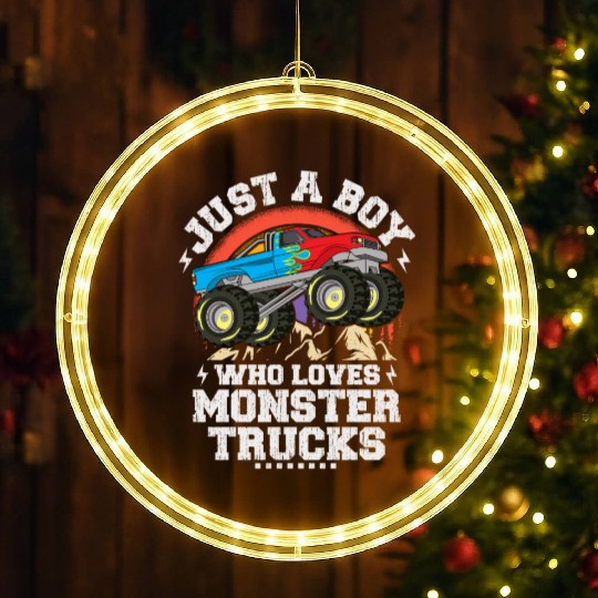Just A Boy Who Loves Monster Trucks Toddler Kids LED Christmas Window Lights