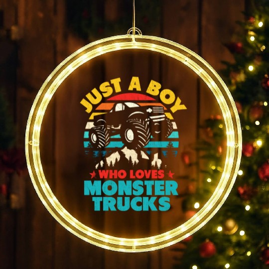 Just A Boy Who Loves Monster Trucks Toddler Kids LED Christmas Window Lights