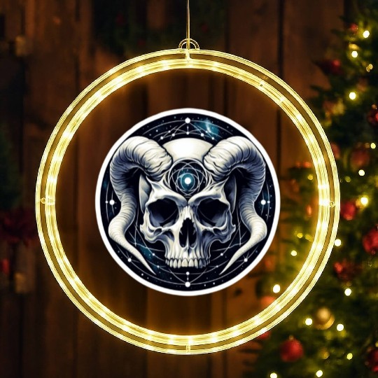 Cosmic Nirvana Serenity: Horned Skull LED Christmas Window Lights