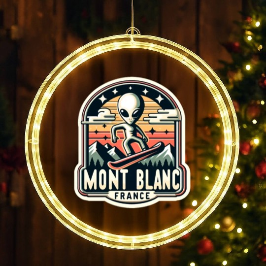 Mont blanc chamonix french alps Alien on snowboard LED Christmas Window Lights