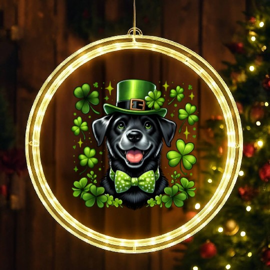 Happy St Patrick's Day Lab Black Labrador Pet Dog LED Christmas Window Lights