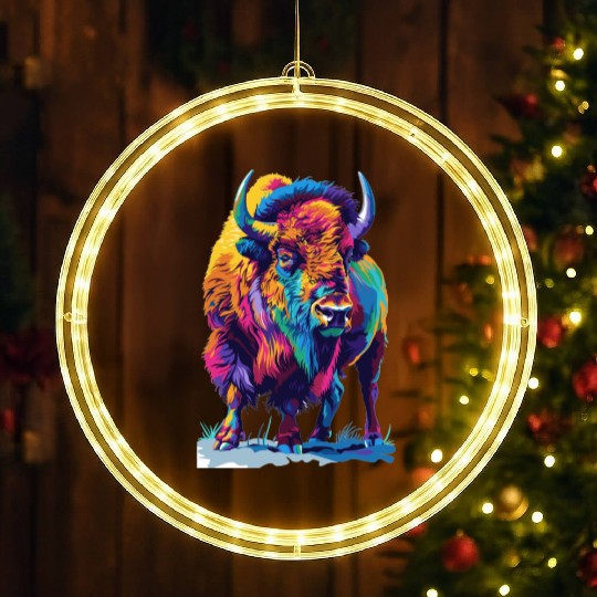 Colorful Bison Abstract Animal Art Wildlife LED Christmas Window Lights