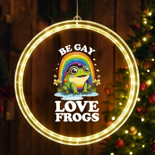 Be Gay Love Frogs Funny LGBTQ Pride Rainbow Retro LED Christmas Window Lights