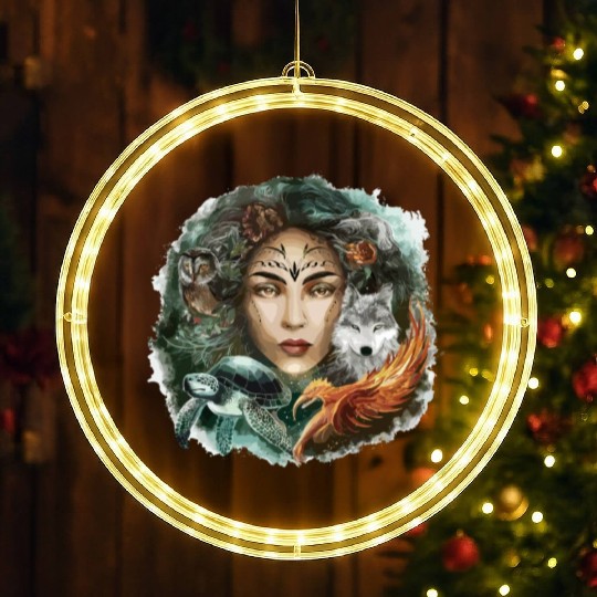 Wildlife Tribal Wolf Owl Turtle Woman for a LED Christmas Window Lights
