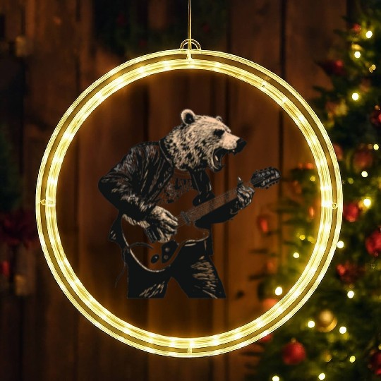 Grizzly Bear Playing Guitar LED Christmas Window Lights