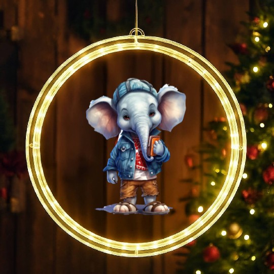Cute Elephant Cartoon LED Christmas Window Lights