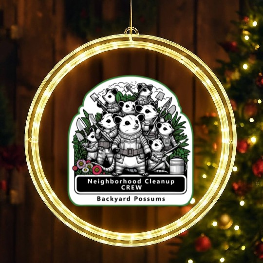Backyard Possums Cleanup Crew Eco Warriors LED Christmas Window Lights