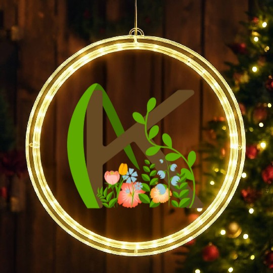 Capital letter K monogram and wildflowers LED Christmas Window Lights