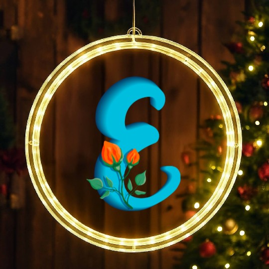 Three dimensional capital letter E rose monogram LED Christmas Window Lights