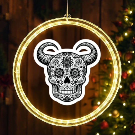 Sweet Enchantment: Sugar Horned Skull- sugar skull LED Christmas Window Lights