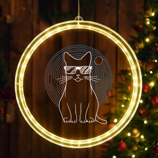 Solar Eclipse 2024 Cat Wearing Glasses LED Christmas Window Lights