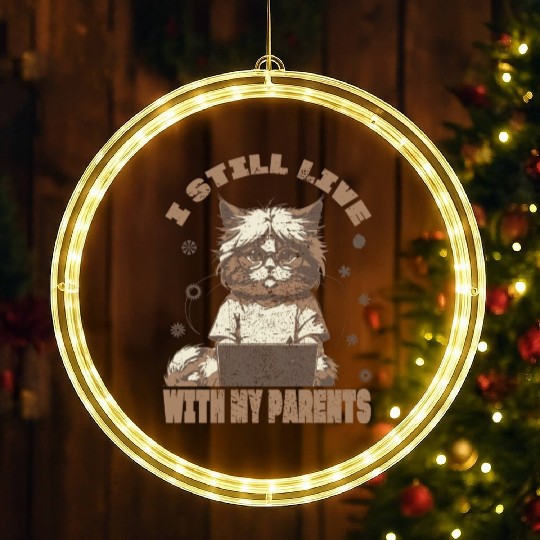 I Still live With My Parents, Cat, Vintage, Retro LED Christmas Window Lights