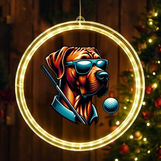 Rhodesian Ridgeback Golfer Golf Course Dog Owner LED Christmas Window Lights