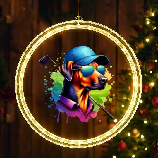Rhodesian Ridgeback Golfer Golf Course Dogs LED Christmas Window Lights