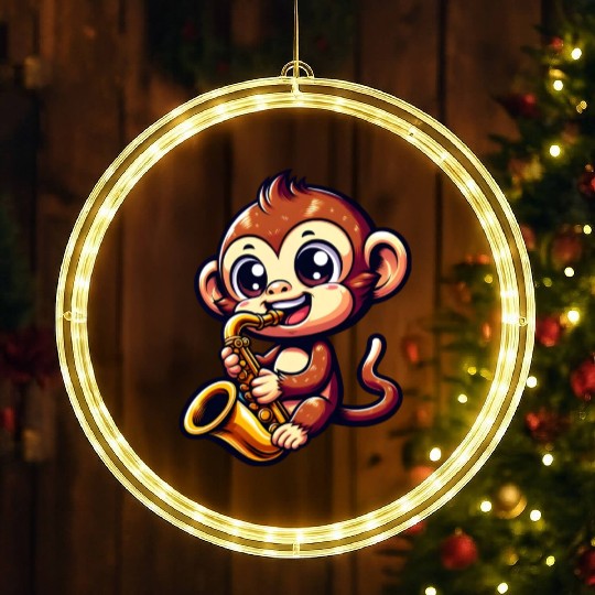 Monkey saxophone jazz music musician LED Christmas Window Lights