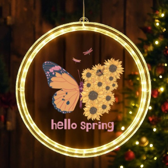 retro hello spring groovy flowers cute butterfly LED Christmas Window Lights