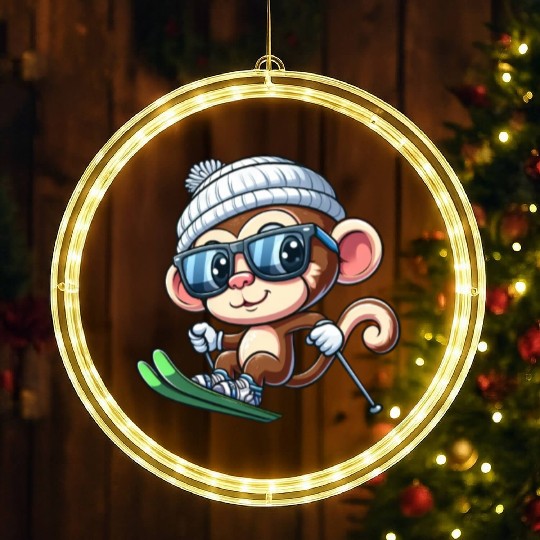 Monkey Chimpanzee Skier Skiing LED Christmas Window Lights