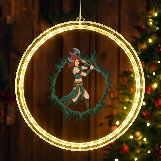 Female Elf Warrior With An Iron Axe LED Christmas Window Lights