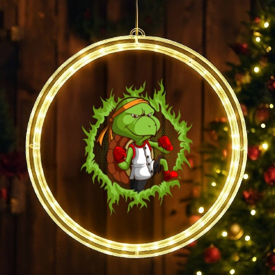 Kung Fu Turtle With Halftone Fire Background LED Christmas Window Lights