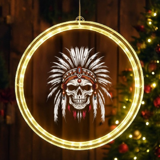 Indigenous Native American Skull Skull Head LED Christmas Window Lights