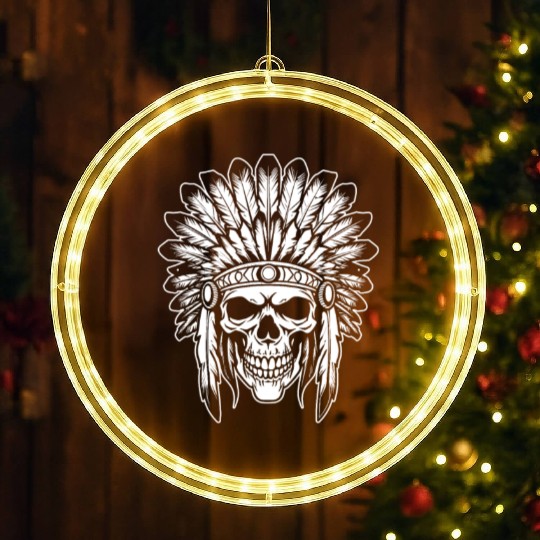Indigenous Native American Skull Head LED Christmas Window Lights