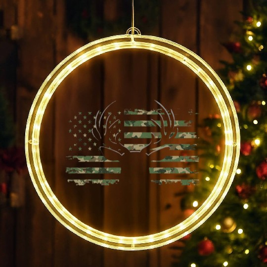 American Flag Camouflage Outdoor Antlers Deer LED Christmas Window Lights