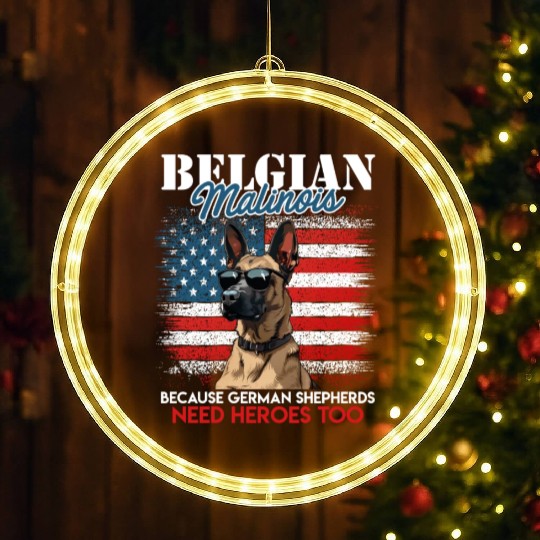USA BELGIAN MALINOIS STEARING UP American LED Christmas Window Lights