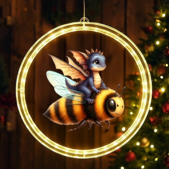 Fun Baby Dragon Riding a Bumble Bee LED Christmas Window Lights