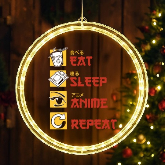 eat sleep anime repeat funny manga LED Christmas Window Lights