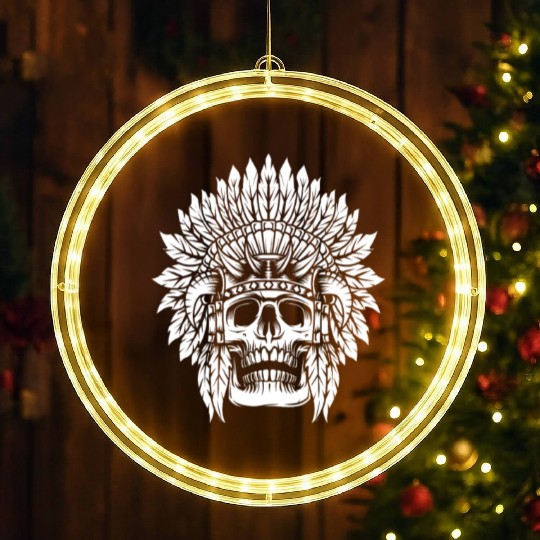 Indigenous Native American Skull Head LED Christmas Window Lights
