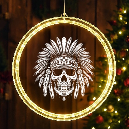 Indigenous Native American Skull Head LED Christmas Window Lights