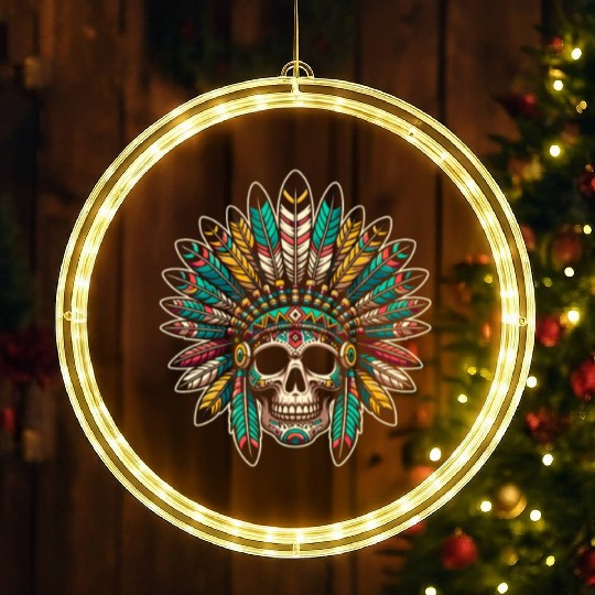 Indigenous Native American Skull Head LED Christmas Window Lights