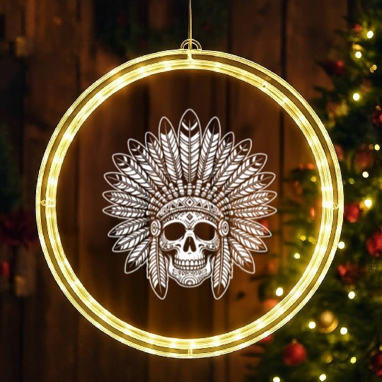 Indigenous Native American Skull Head LED Christmas Window Lights