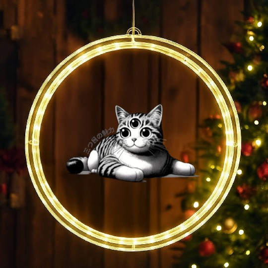 Three-Eyed Cat Enigma: A Mystical Japanese Marvel LED Christmas Window Lights