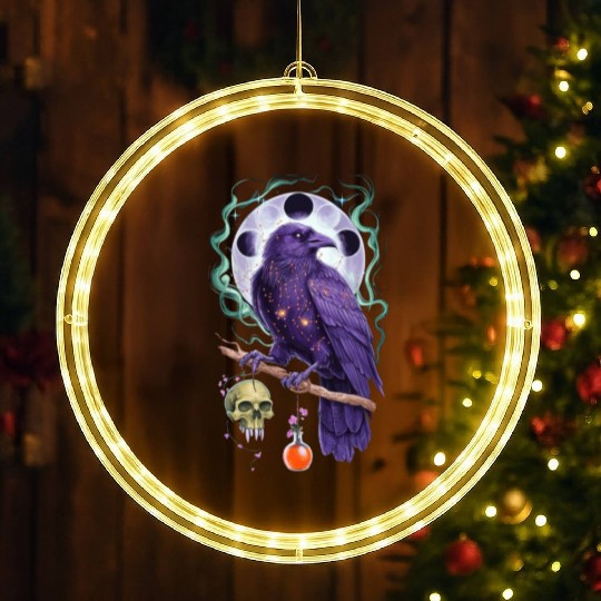 Mystical purple raven perched on a branch LED Christmas Window Lights