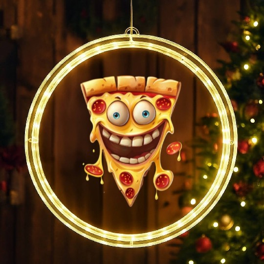 Happy Pepperoni Pizza Slice LED Christmas Window Lights