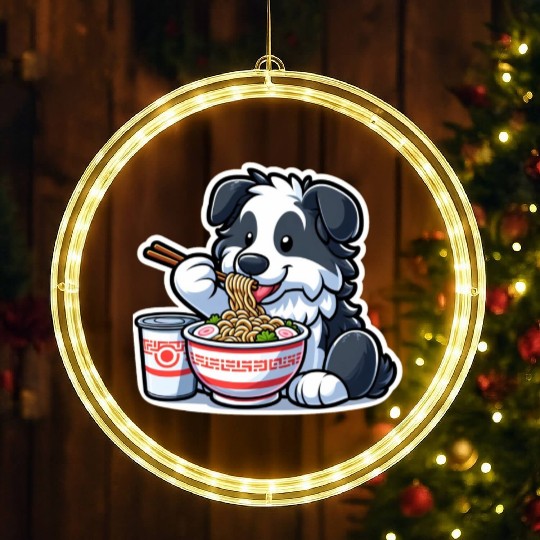 Border Collie Love Ramen LED Christmas Window Lights